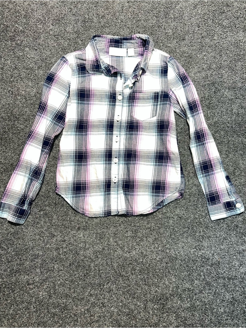 The Childrens Place Girls White Navy Pink‎ Plaid Button Down Shirt Size S 5/6